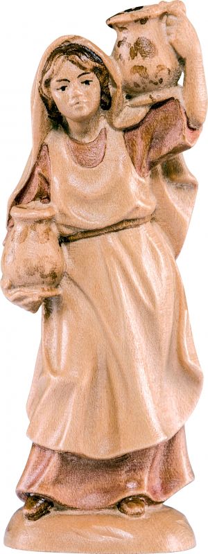 pastorella con brocca b.k. - demetz - deur - statua in legno dipinta a mano. altezza pari a 15 cm.