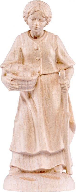 pastorella con pane b.k. - demetz - deur - statua in legno dipinta a mano. altezza pari a 15 cm.