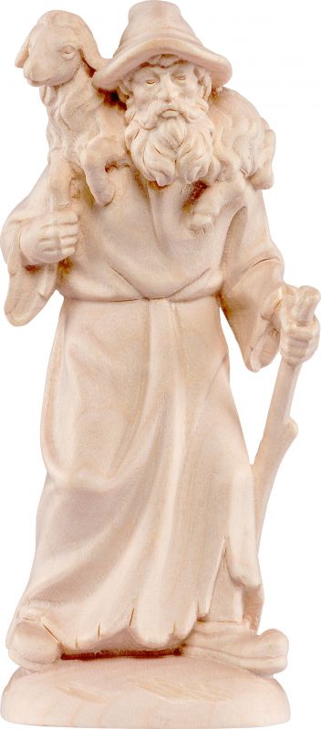 pastore con pecora in spalla b.k. - demetz - deur - statua in legno dipinta a mano. altezza pari a 15 cm.