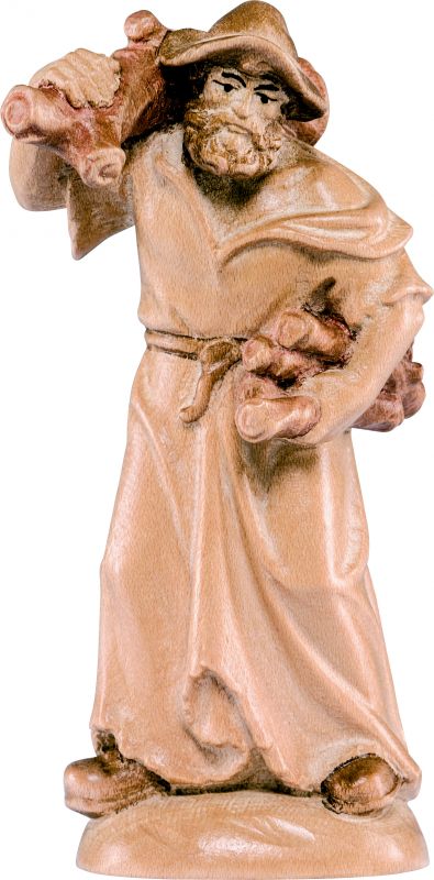 pastore con legna b.k. - demetz - deur - statua in legno dipinta a mano. altezza pari a 15 cm.