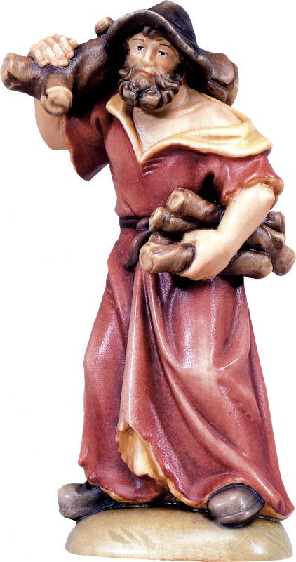 pastore con legna b.k. - demetz - deur - statua in legno dipinta a mano. altezza pari a 15 cm.