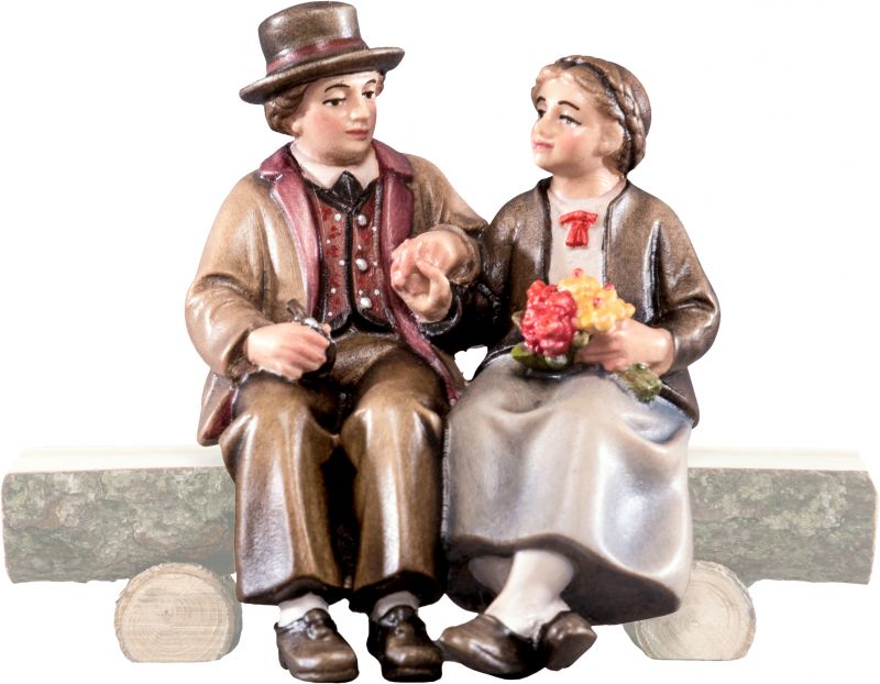 coppia in costume b.k. - demetz - deur - statua in legno dipinta a mano. altezza pari a 9 cm.