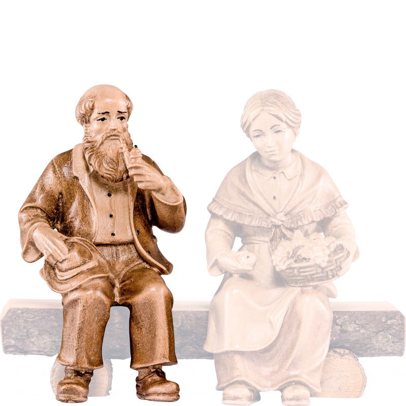 nonno seduto b.k. - demetz - deur - statua in legno dipinta a mano. altezza pari a 15 cm.