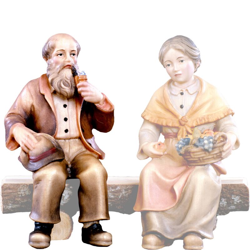 nonno seduto b.k. - demetz - deur - statua in legno dipinta a mano. altezza pari a 12 cm.
