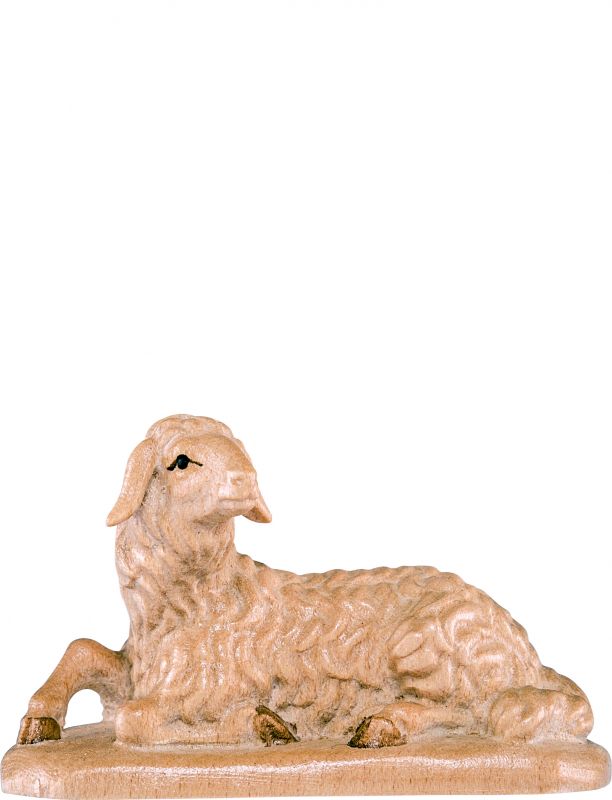 pecora sdraiata b.k. - demetz - deur - statua in legno dipinta a mano. altezza pari a 15 cm.
