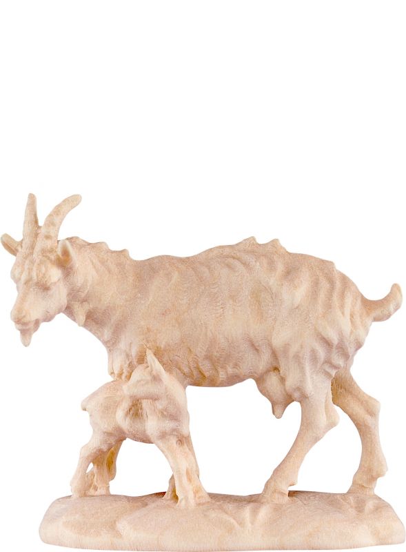 capra con capretto b.k. - demetz - deur - statua in legno dipinta a mano. altezza pari a 9 cm.