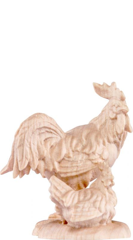 gruppo gallo con gallina b.k. - demetz - deur - statua in legno dipinta a mano. altezza pari a 7 cm.
