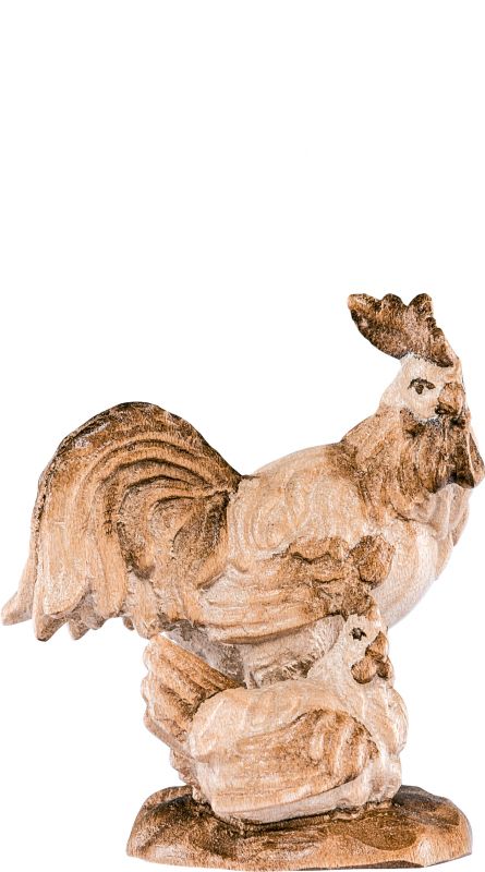gruppo gallo con gallina b.k. - demetz - deur - statua in legno dipinta a mano. altezza pari a 18 cm.