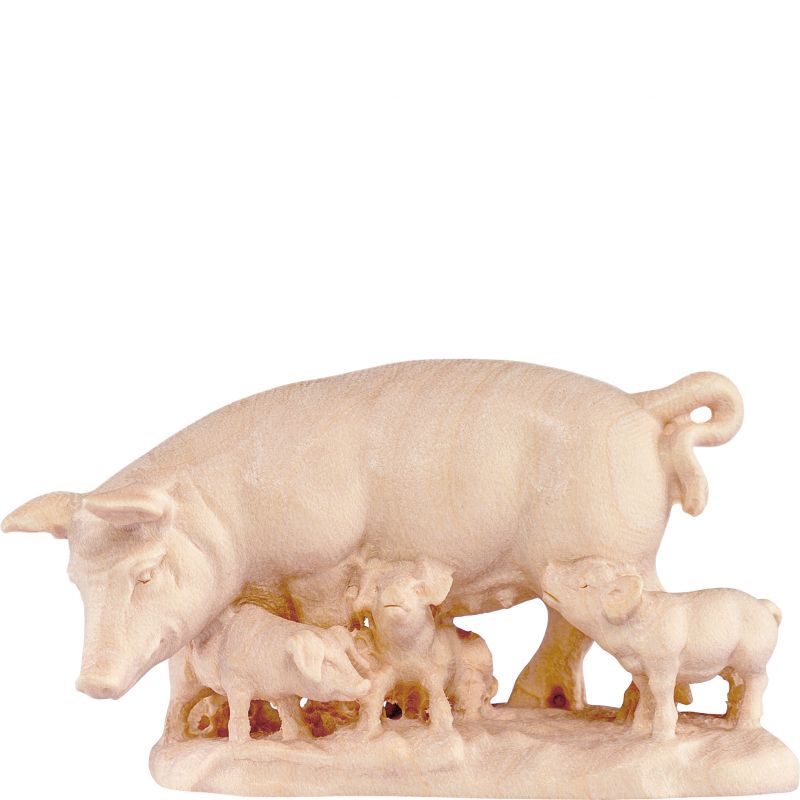 scrofa con maialini b.k. - demetz - deur - statua in legno dipinta a mano. altezza pari a 15 cm.