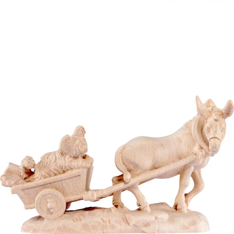 asino con carro b.k. - demetz - deur - statua in legno dipinta a mano. altezza pari a 15 cm.