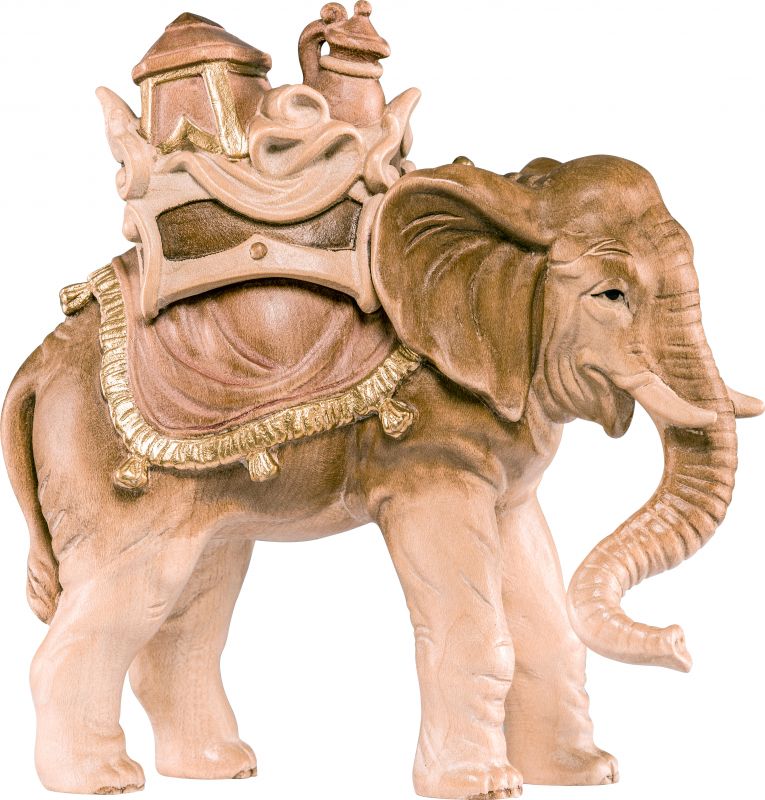 elefante con carico b.k. - demetz - deur - statua in legno dipinta a mano. altezza pari a 18 cm.