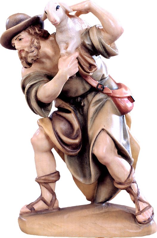 pastore con pecora d.k. - demetz - deur - statua in legno dipinta a mano. altezza pari a 14 cm.