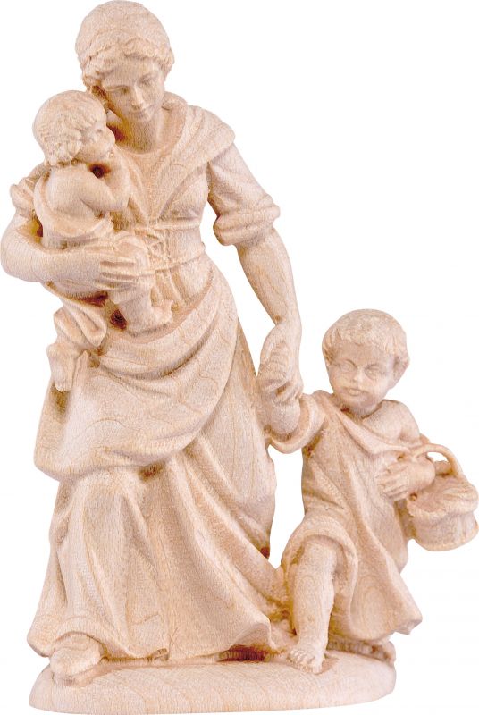 pastorella con bambini d.k. - demetz - deur - statua in legno dipinta a mano. altezza pari a 27 cm.