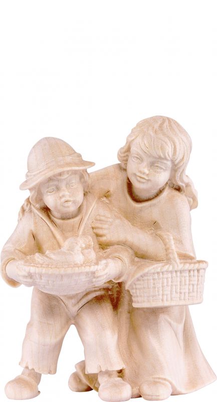 coppia di bambini d.k. - demetz - deur - statua in legno dipinta a mano. altezza pari a 16 cm.