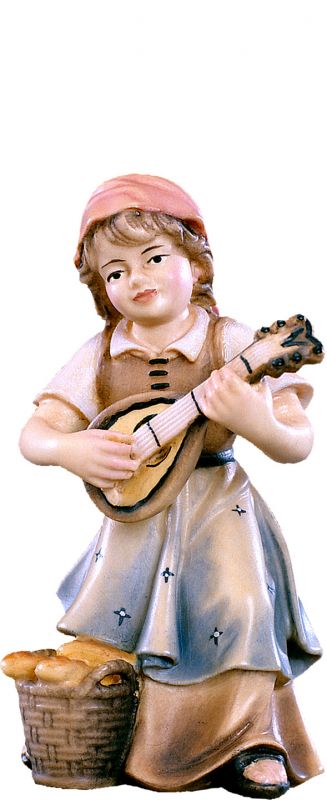 bimba con mandolino d.k. - demetz - deur - statua in legno dipinta a mano. altezza pari a 20 cm.