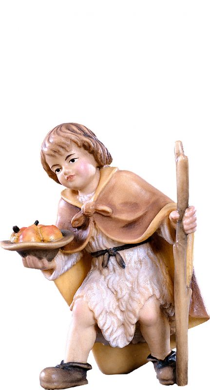 bimbo con frutta d.k. - demetz - deur - statua in legno dipinta a mano. altezza pari a 14 cm.