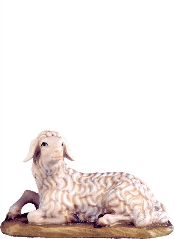 pecora sdraiata d.k. - demetz - deur - statua in legno dipinta a mano. altezza pari a 27 cm.