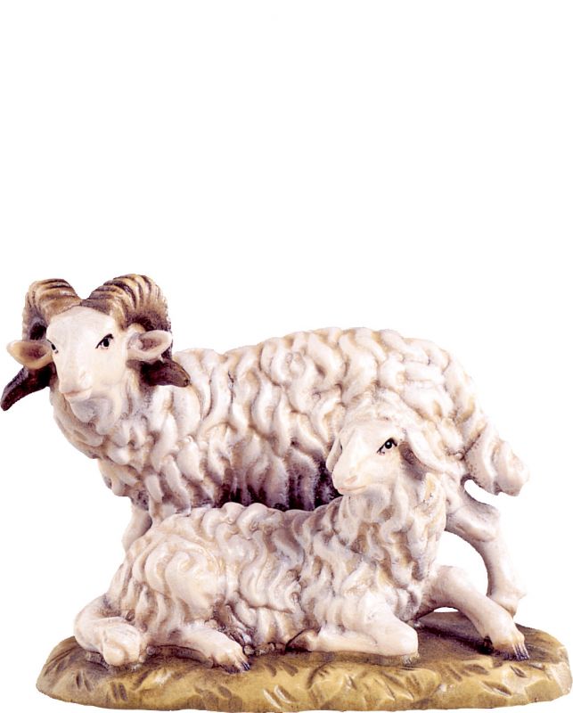 gruppo montoni d.k. - demetz - deur - statua in legno dipinta a mano. altezza pari a 14 cm.