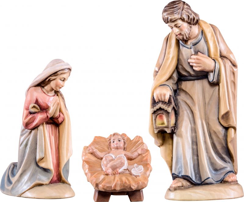 sacra famiglia t.k. - demetz - deur - statua in legno dipinta a mano. altezza pari a 36 cm.