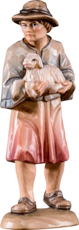 pastore con agnello t.k. - demetz - deur - statua in legno dipinta a mano. altezza pari a 15 cm.