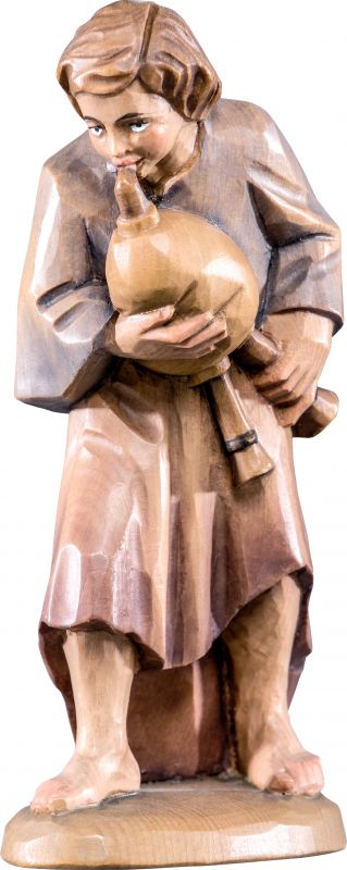 pastore con cornamusa t.k. - demetz - deur - statua in legno dipinta a mano. altezza pari a 15 cm.
