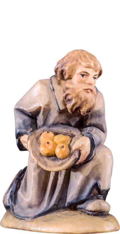 pastore con doni t.k. - demetz - deur - statua in legno dipinta a mano. altezza pari a 12 cm.