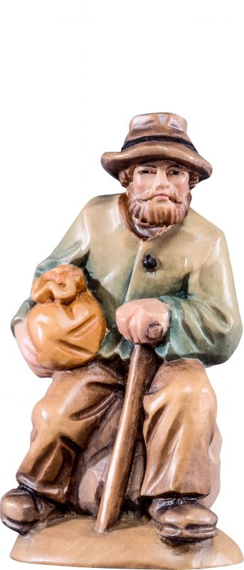 pastore seduto t.k. - demetz - deur - statua in legno dipinta a mano. altezza pari a 24 cm.