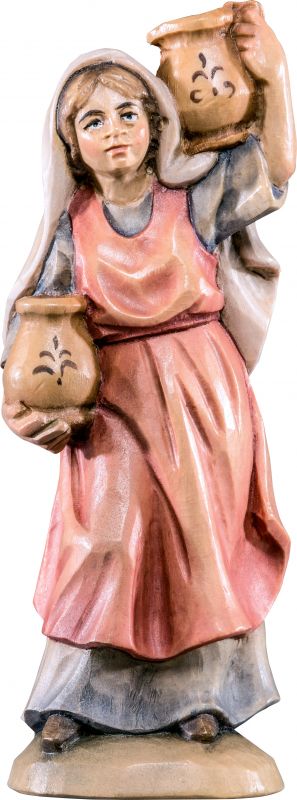 pastorella con brocca t.k. - demetz - deur - statua in legno dipinta a mano. altezza pari a 15 cm.