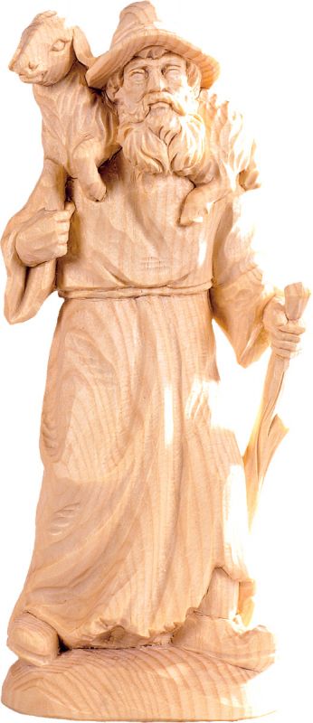 pastore con pecora in spalla t.k. - demetz - deur - statua in legno dipinta a mano. altezza pari a 15 cm.