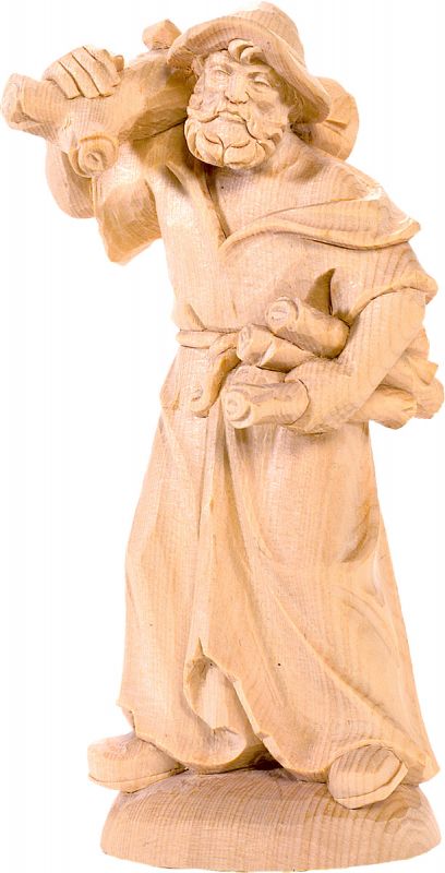 pastore con legna t.k. - demetz - deur - statua in legno dipinta a mano. altezza pari a 24 cm.