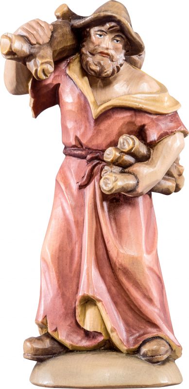 pastore con legna t.k. - demetz - deur - statua in legno dipinta a mano. altezza pari a 24 cm.