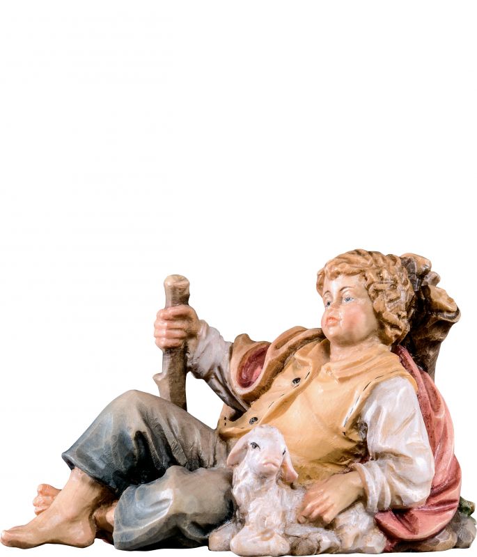 fanciullo sdraiato t.k. - demetz - deur - statua in legno dipinta a mano. altezza pari a 15 cm.