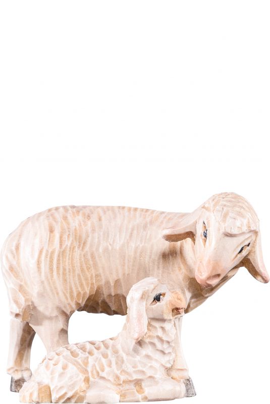 pecora con agnello t.k. - demetz - deur - statua in legno dipinta a mano. altezza pari a 36 cm.