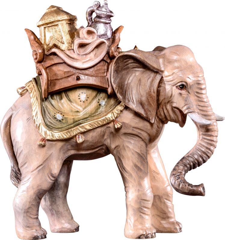 elefante con carico t.k. - demetz - deur - statua in legno dipinta a mano. altezza pari a 36 cm.
