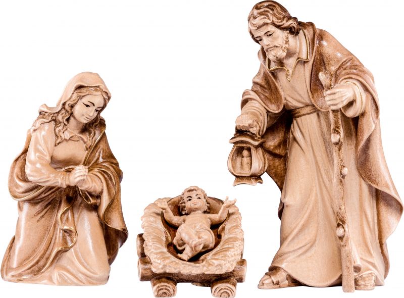 sacra famiglia h.k. - demetz - deur - statua in legno dipinta a mano. altezza pari a 18 cm.