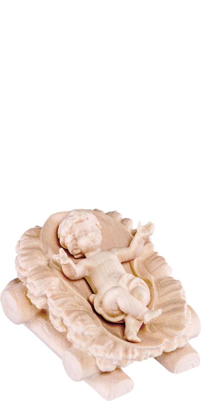 gesù bambino con culla h.k. - demetz - deur - statua in legno dipinta a mano. altezza pari a 15 cm.