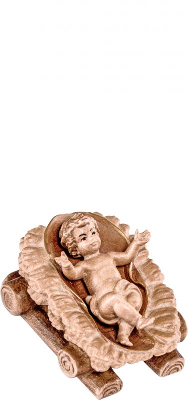 gesù bambino con culla h.k. - demetz - deur - statua in legno dipinta a mano. altezza pari a 15 cm.