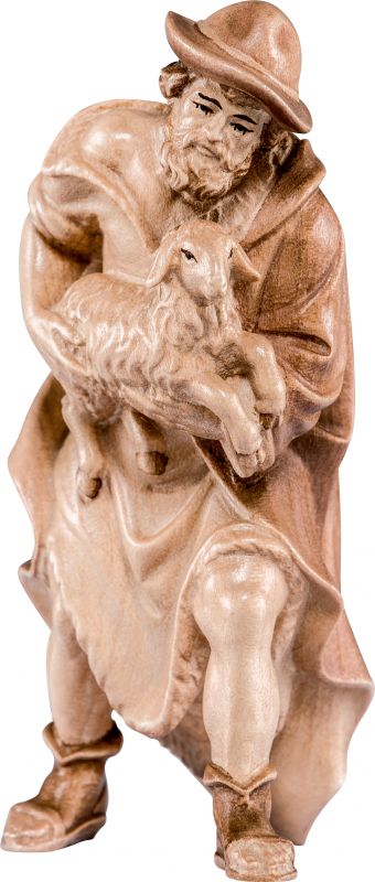 pastore con pecora h.k. - demetz - deur - statua in legno dipinta a mano. altezza pari a 11 cm.