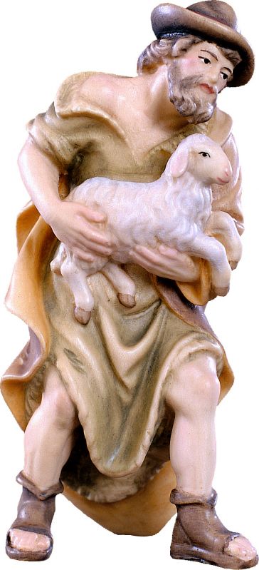 pastore con pecora h.k. - demetz - deur - statua in legno dipinta a mano. altezza pari a 15 cm.