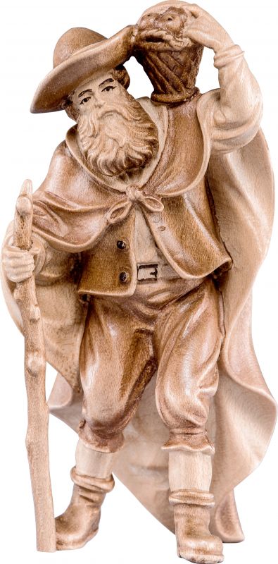 pastore con frutta h.k. - demetz - deur - statua in legno dipinta a mano. altezza pari a 18 cm.
