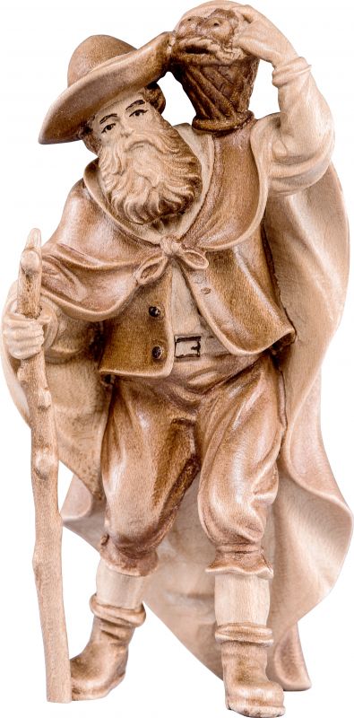 pastore con frutta h.k. - demetz - deur - statua in legno dipinta a mano. altezza pari a 9 cm.