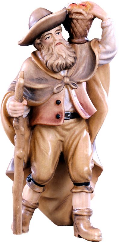 pastore con frutta h.k. - demetz - deur - statua in legno dipinta a mano. altezza pari a 42 cm.