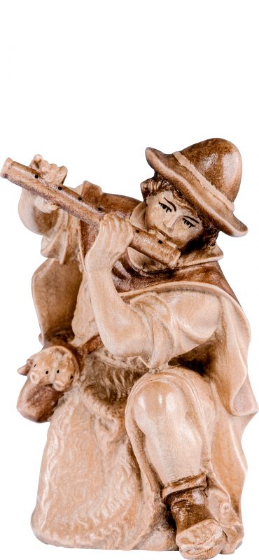 pastore inginocchiato h.k. - demetz - deur - statua in legno dipinta a mano. altezza pari a 42 cm.