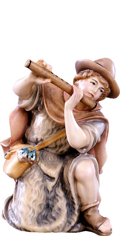 pastore inginocchiato h.k. - demetz - deur - statua in legno dipinta a mano. altezza pari a 18 cm.