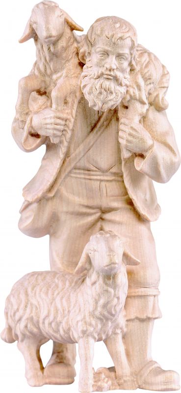 pastore con 2 pecore h.k. - demetz - deur - statua in legno dipinta a mano. altezza pari a 42 cm.