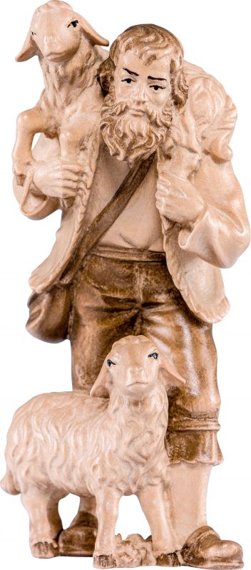 pastore con 2 pecore h.k. - demetz - deur - statua in legno dipinta a mano. altezza pari a 9 cm.