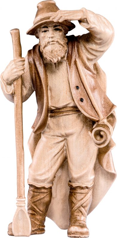pastore con pala h.k. - demetz - deur - statua in legno dipinta a mano. altezza pari a 15 cm.