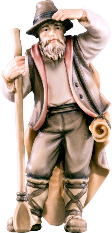 pastore con pala h.k. - demetz - deur - statua in legno dipinta a mano. altezza pari a 15 cm.