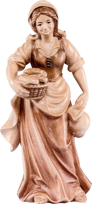 pastorella con brocca h.k. - demetz - deur - statua in legno dipinta a mano. altezza pari a 42 cm.