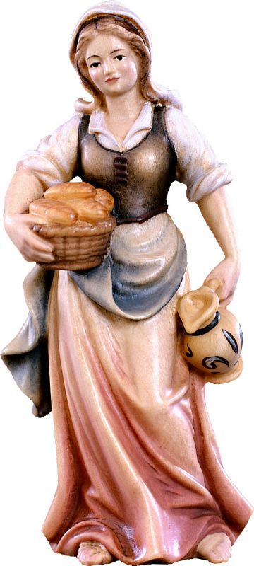 pastorella con brocca h.k. - demetz - deur - statua in legno dipinta a mano. altezza pari a 15 cm.
